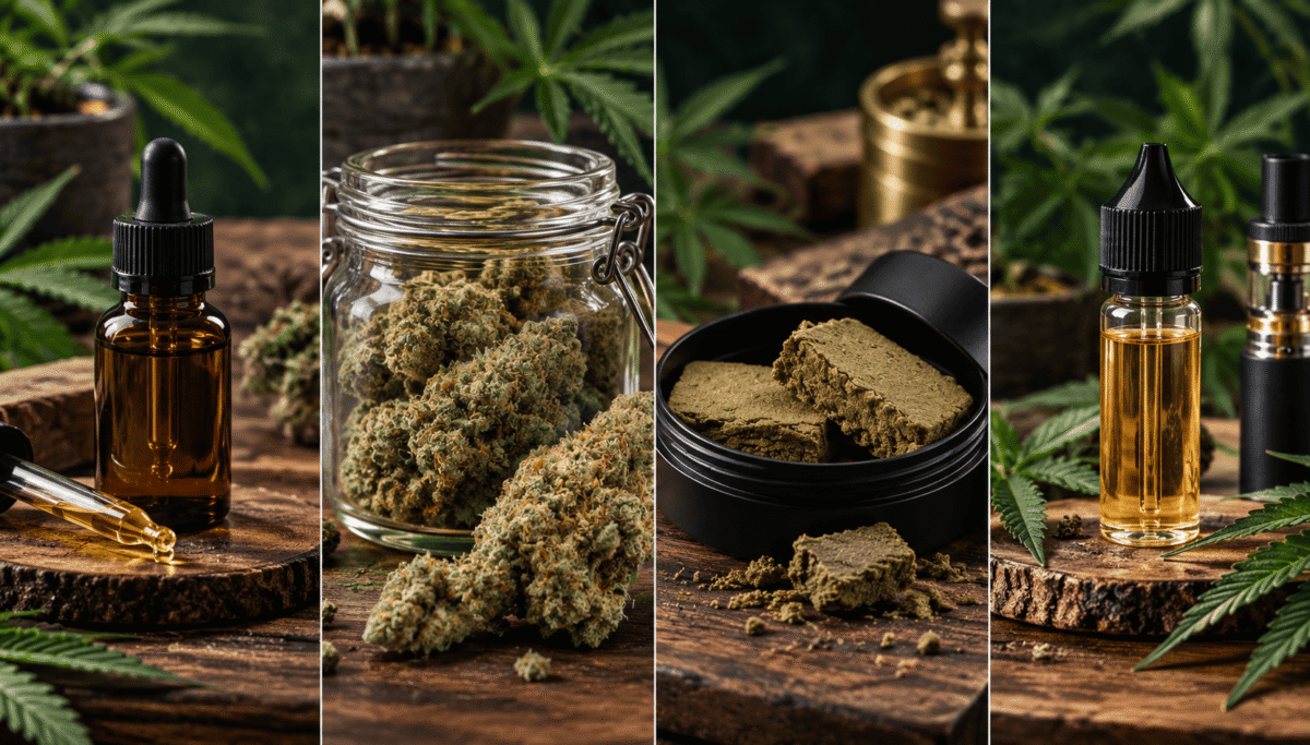 Les différentes formes : huile, fleurs, résine et e-liquide