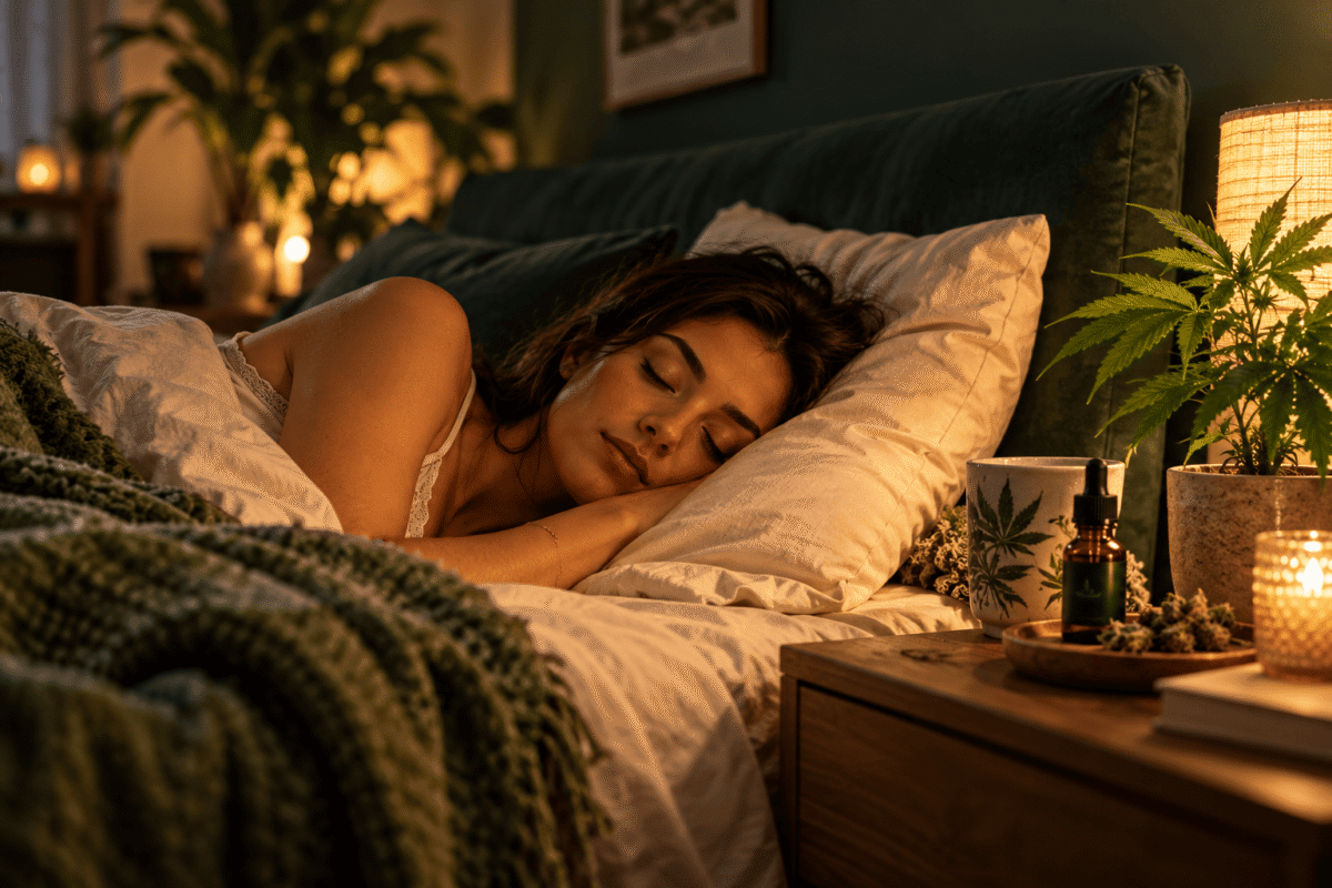 CBD et sommeil : une personne dormant paisiblement dans une chambre chaleureuse