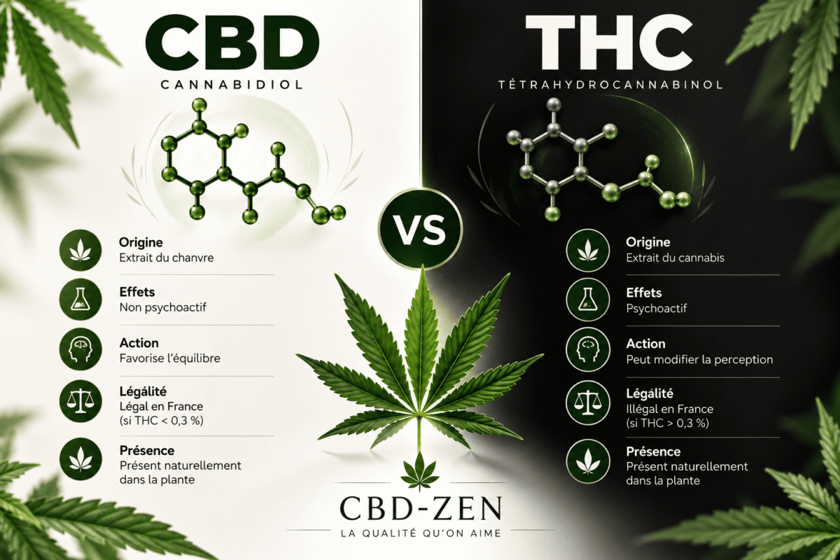 Infographie pédagogique présentant les différences entre le CBD et le THC