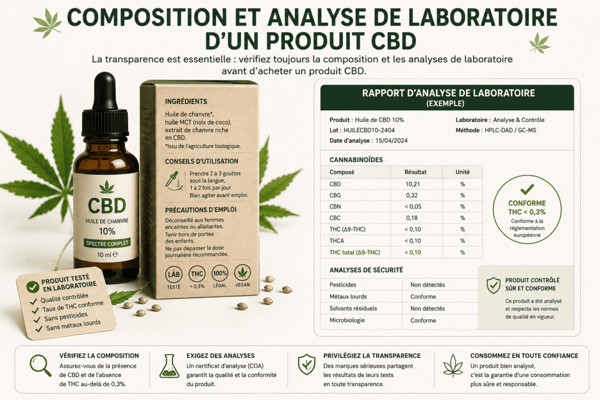 Composition et analyse de laboratoire d’un produit CBD