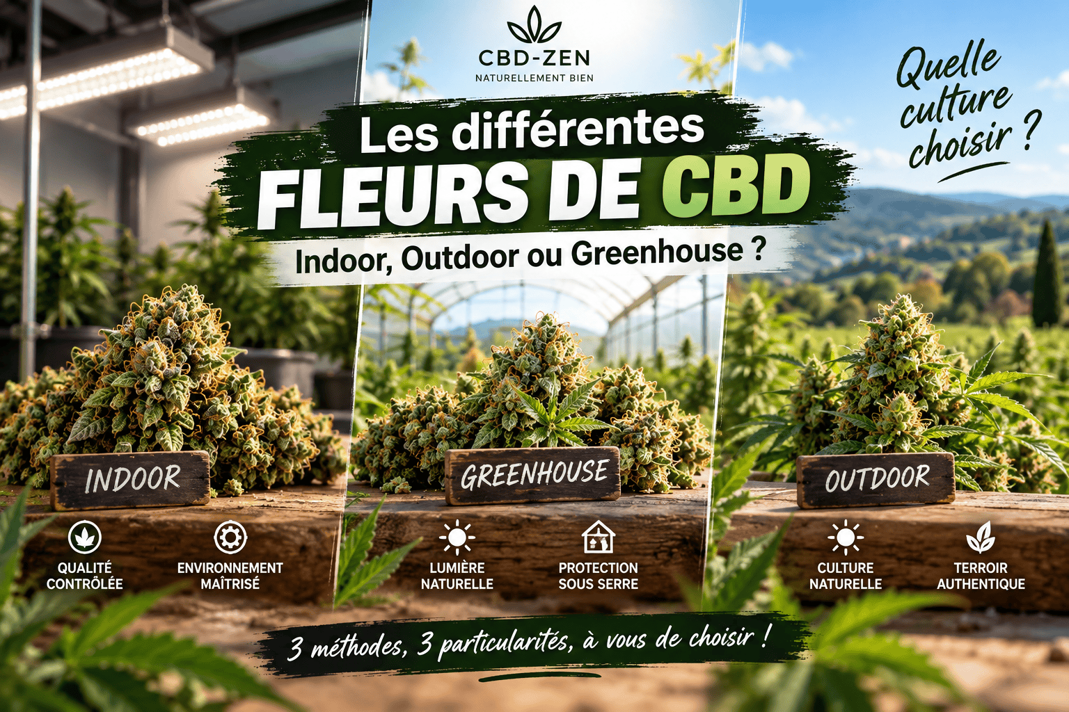 Les différentes fleurs de CBD Indoor Outdoor et Greenhouse