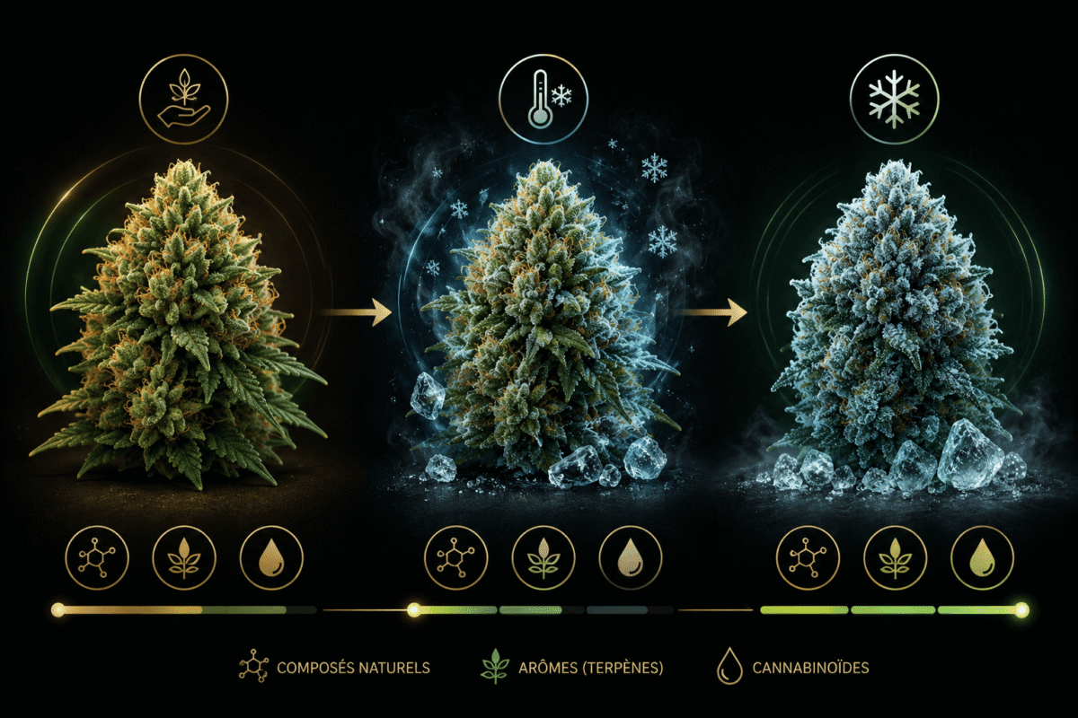 Étapes de conservation d'une fleur CBD Frozen par refroidissement