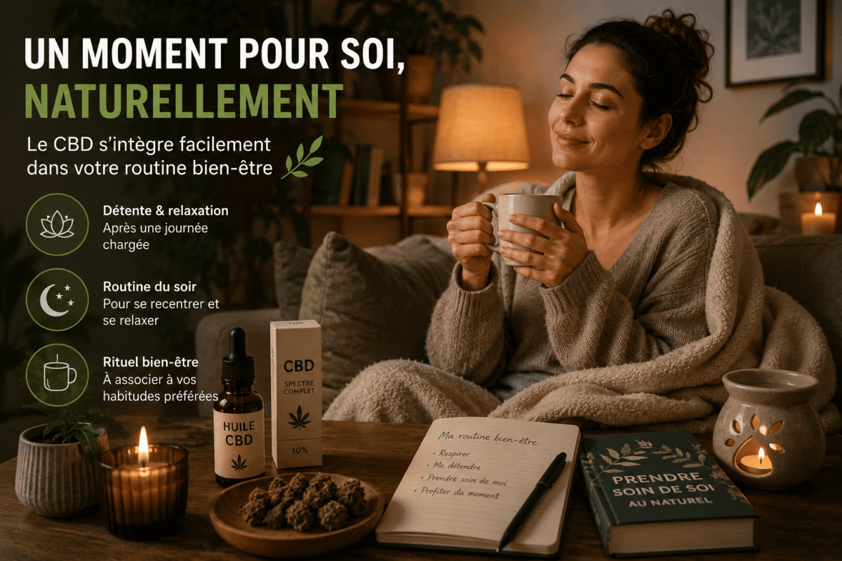 Moment de détente avec du CBD dans une routine quotidienne