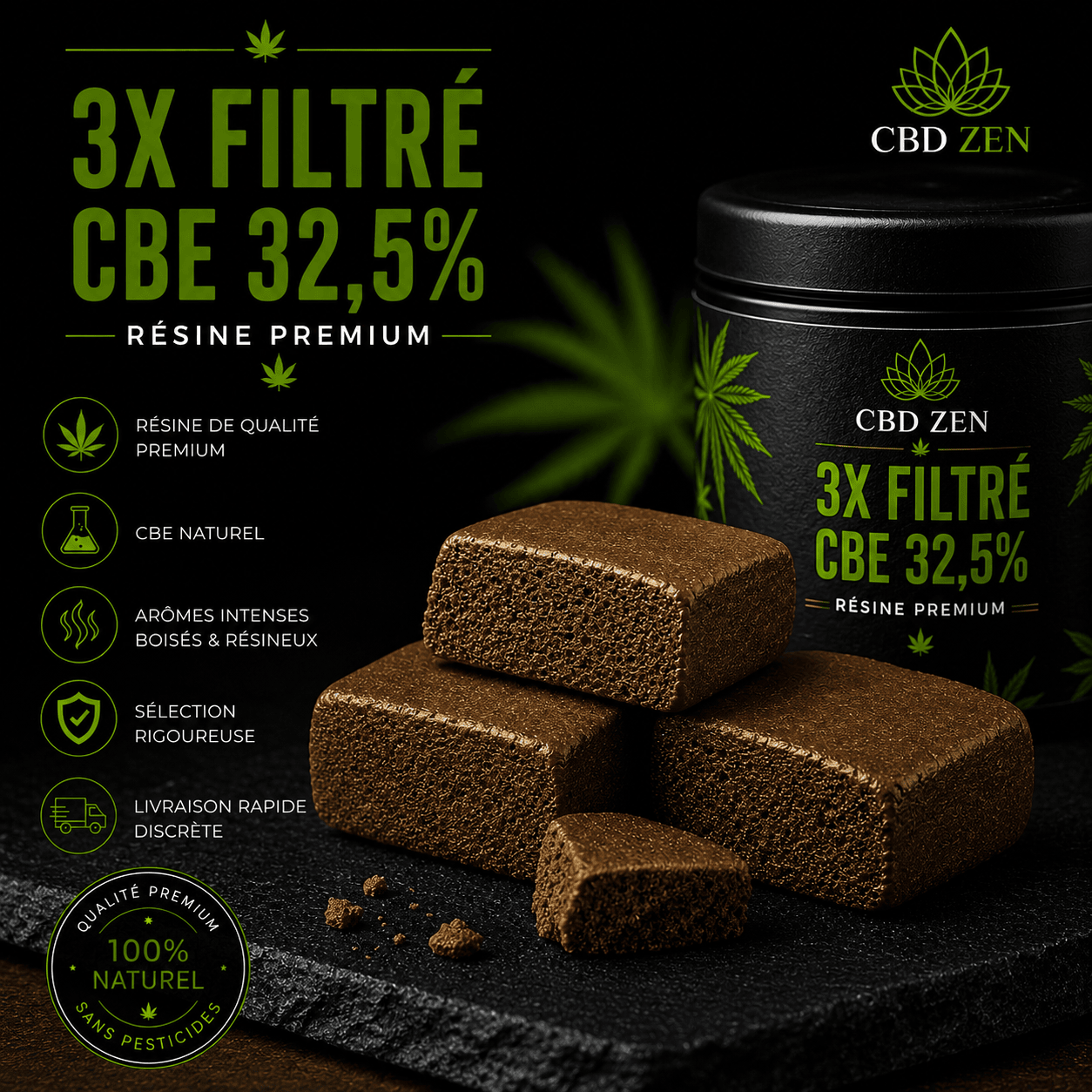 3x Filtré Résine CBE 32,5 % premium – Résine enrichie en CBE | CBD-Zen
