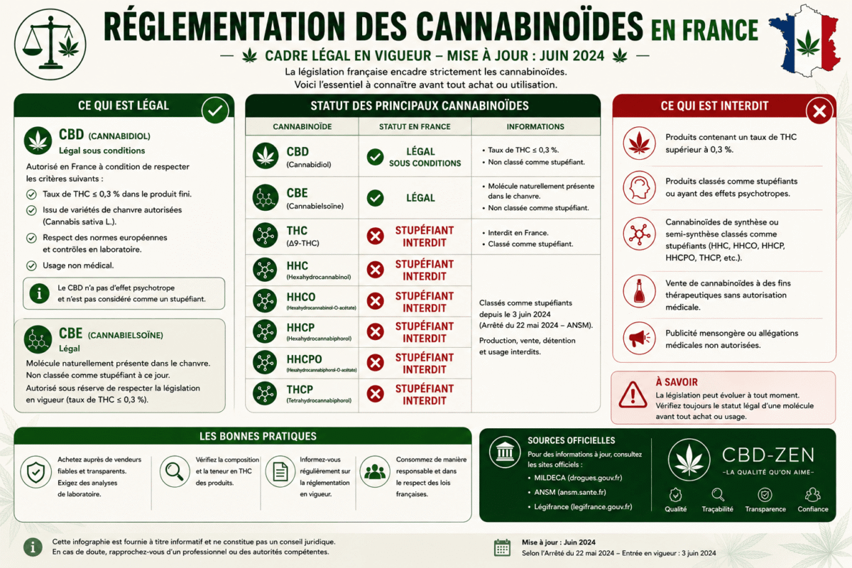 Infographie sur la réglementation française des cannabinoïdes