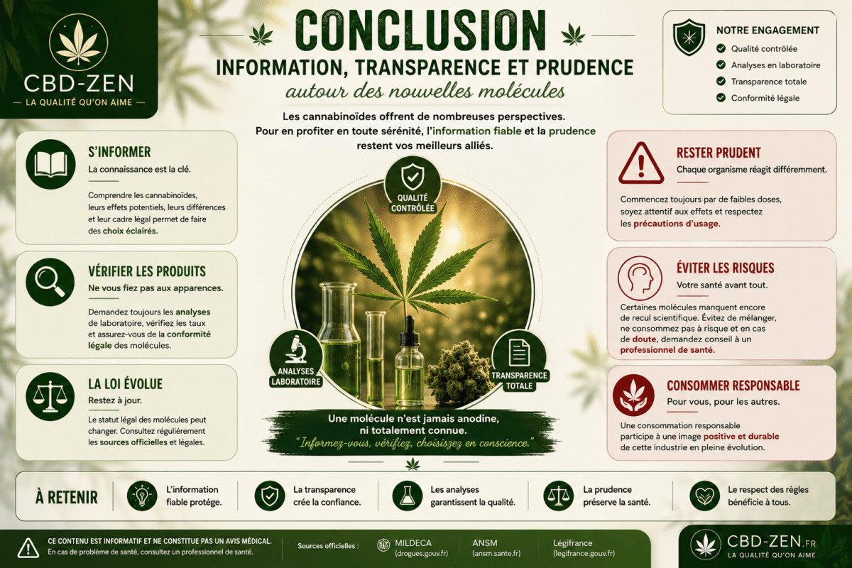 Infographie sur l’information, la transparence et la prudence autour des nouvelles molécules