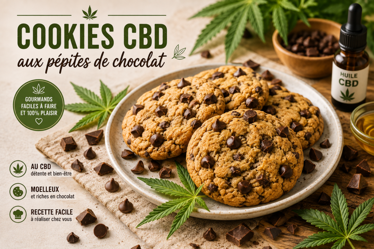 Cookies aux pépites de chocolat préparés avec du CBD