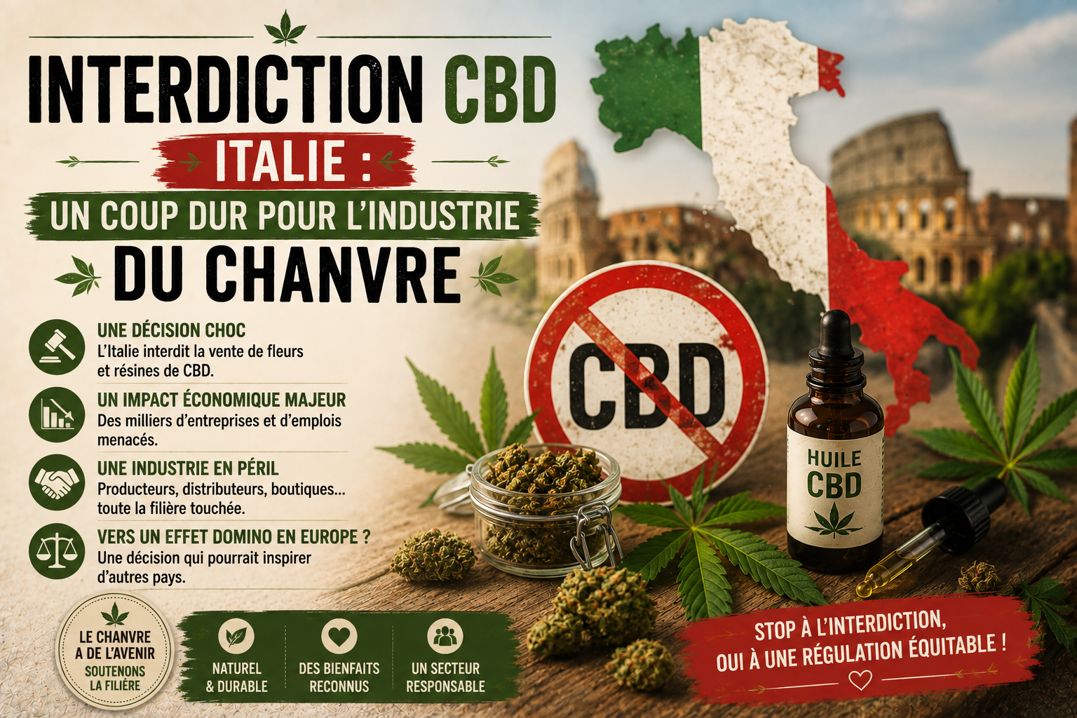 Interdiction CBD en Italie : un coup dur pour l’industrie du chanvre