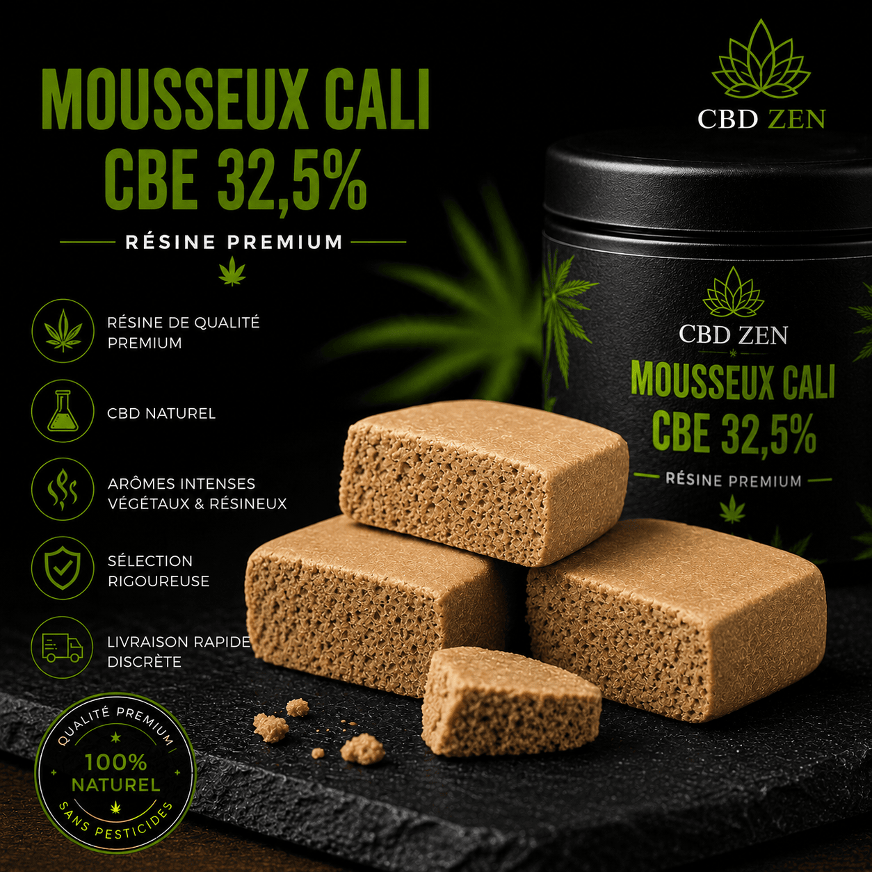 Le Mousseux Cali Résine CBE 32,5 % premium – Résine enrichie en CBE | CBD-Zen