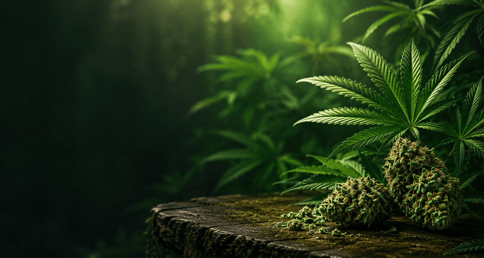 Fleurs de CBD premium présentées sur fond naturel