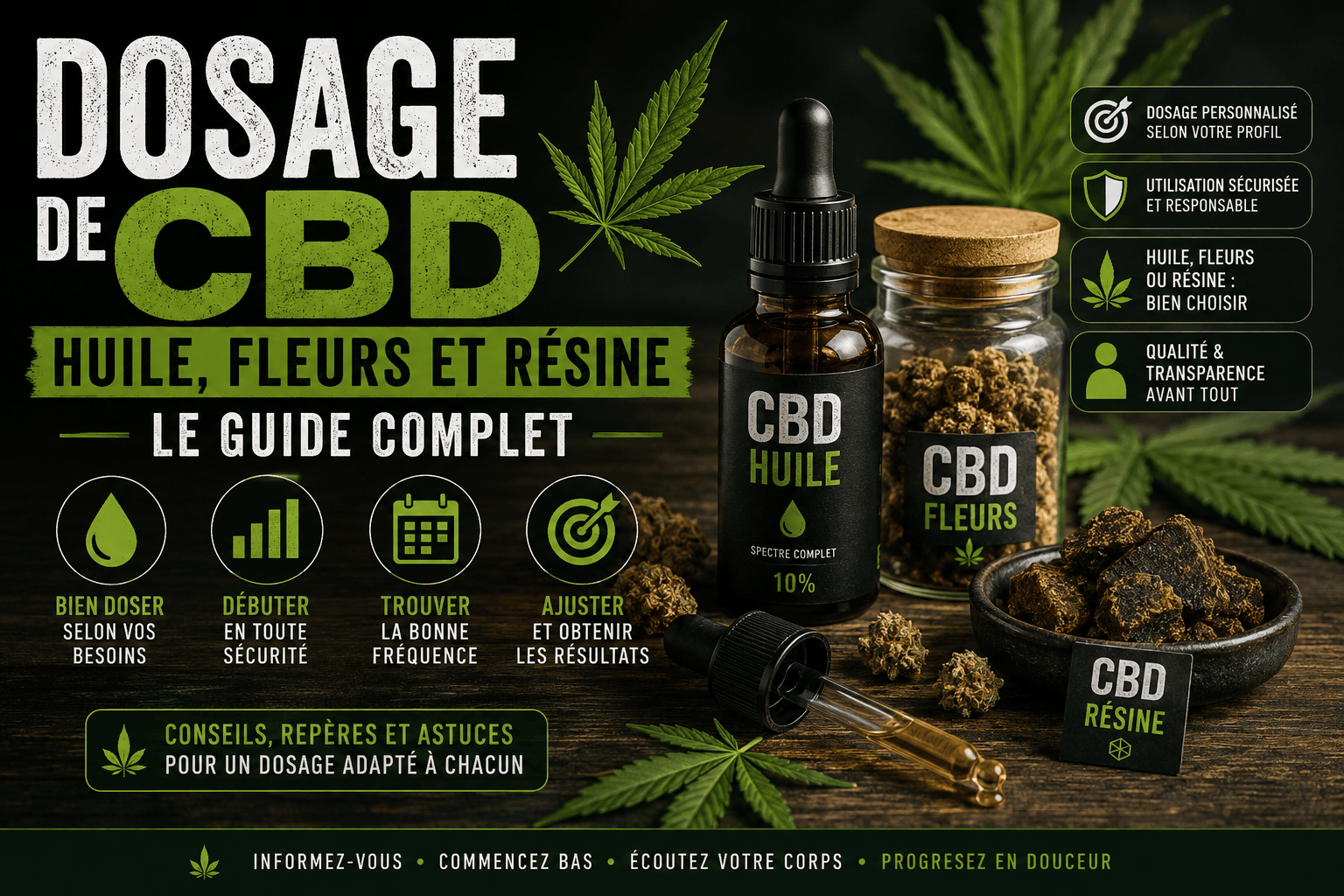 Dosage de CBD : huile, fleurs et résine – guide complet