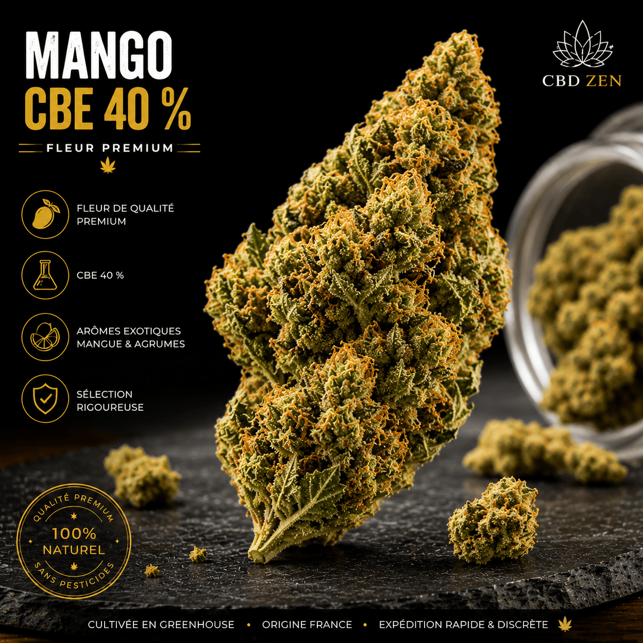 Fleur Mango CBE 40 % premium Greenhouse – Néo-cannabinoïde CBE | CBD-Zen