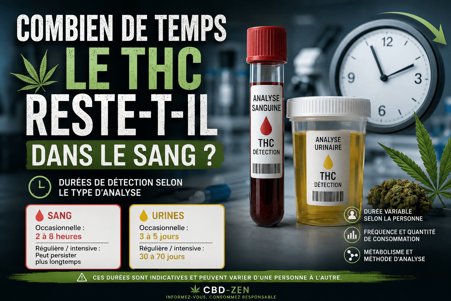 Combien de temps le THC reste-t-il dans le sang et les urines ?