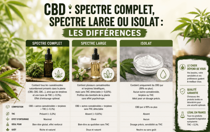 CBD spectre complet, spectre large et isolat