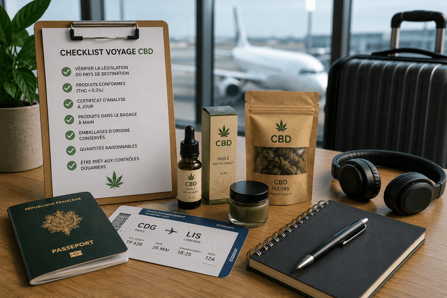 Préparation d’un voyage avec du CBD en avion
