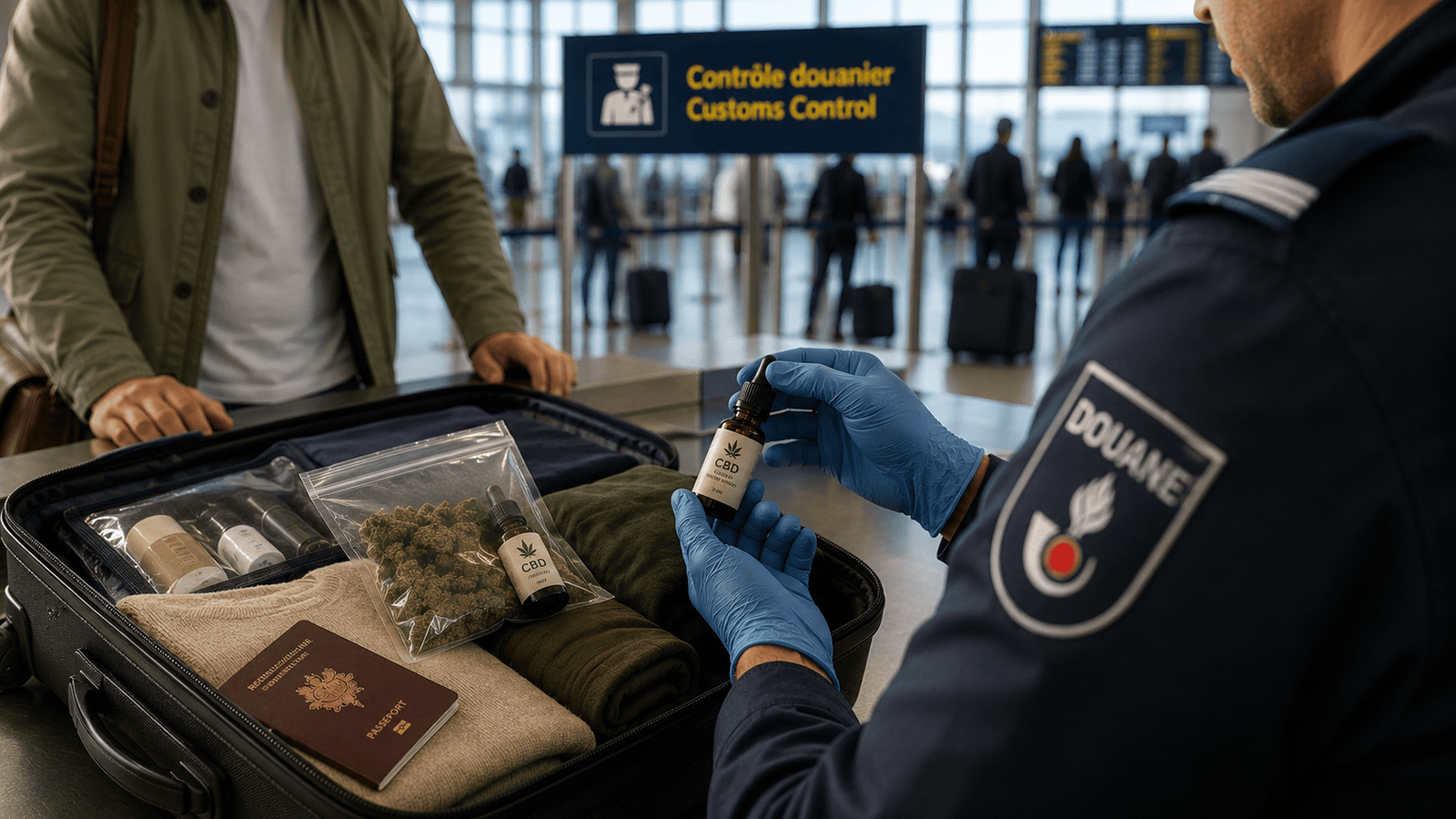Contrôle douanier d’un produit CBD dans un aéroport