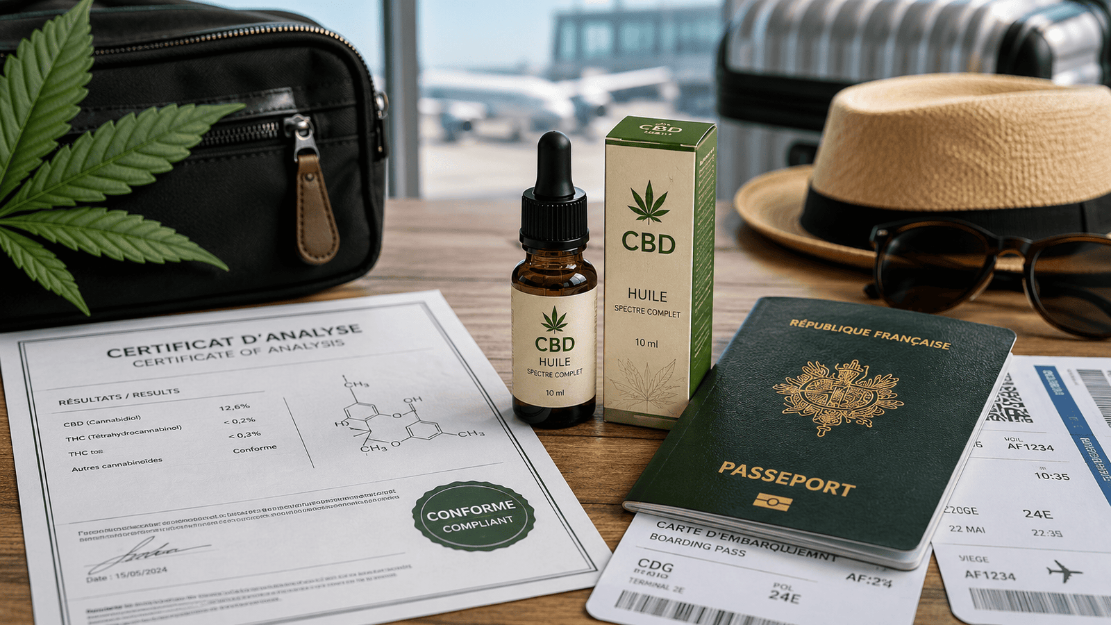 Produit CBD avec certificat d’analyse et documents de voyage