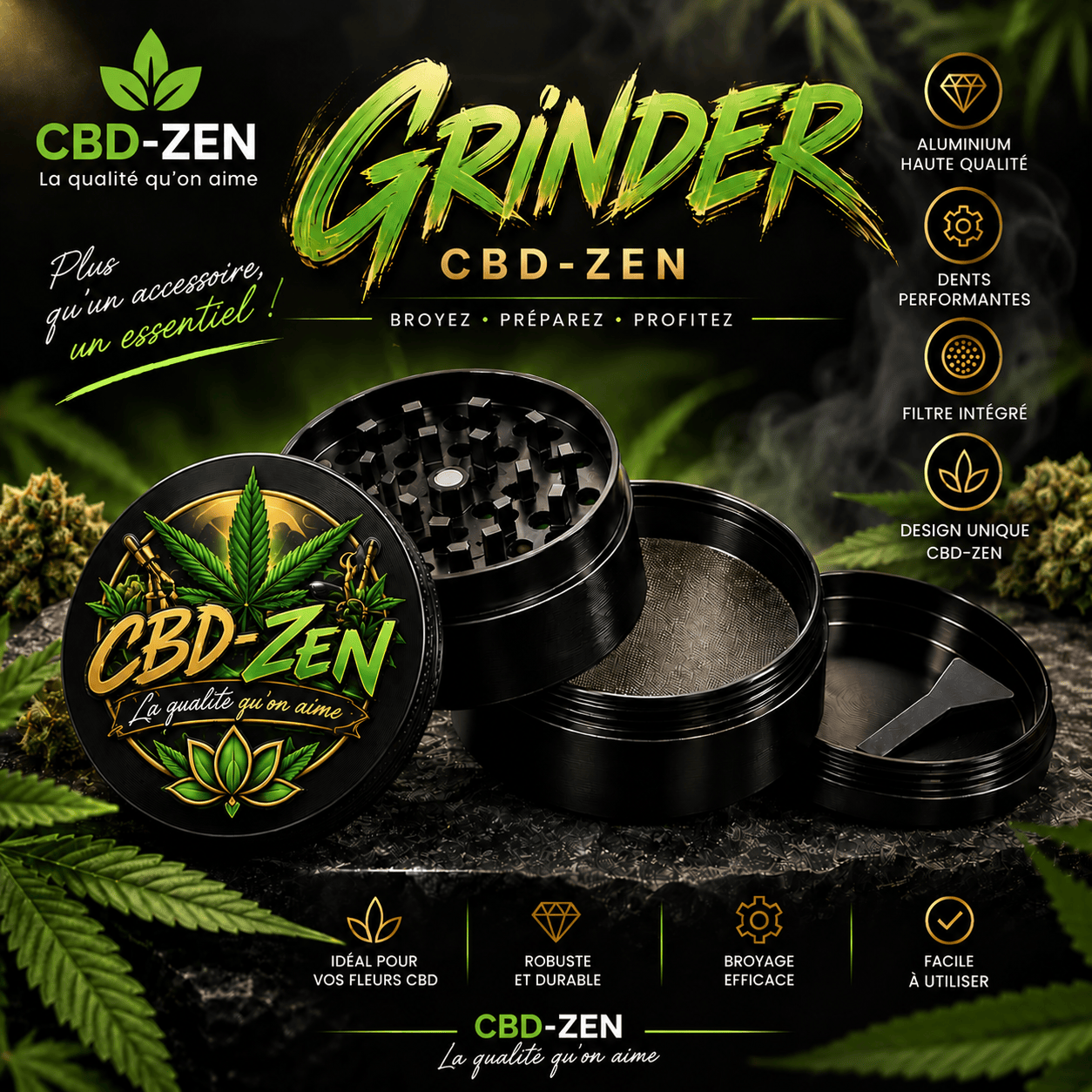Produit: Grinder CBD Noir CBD-ZEN