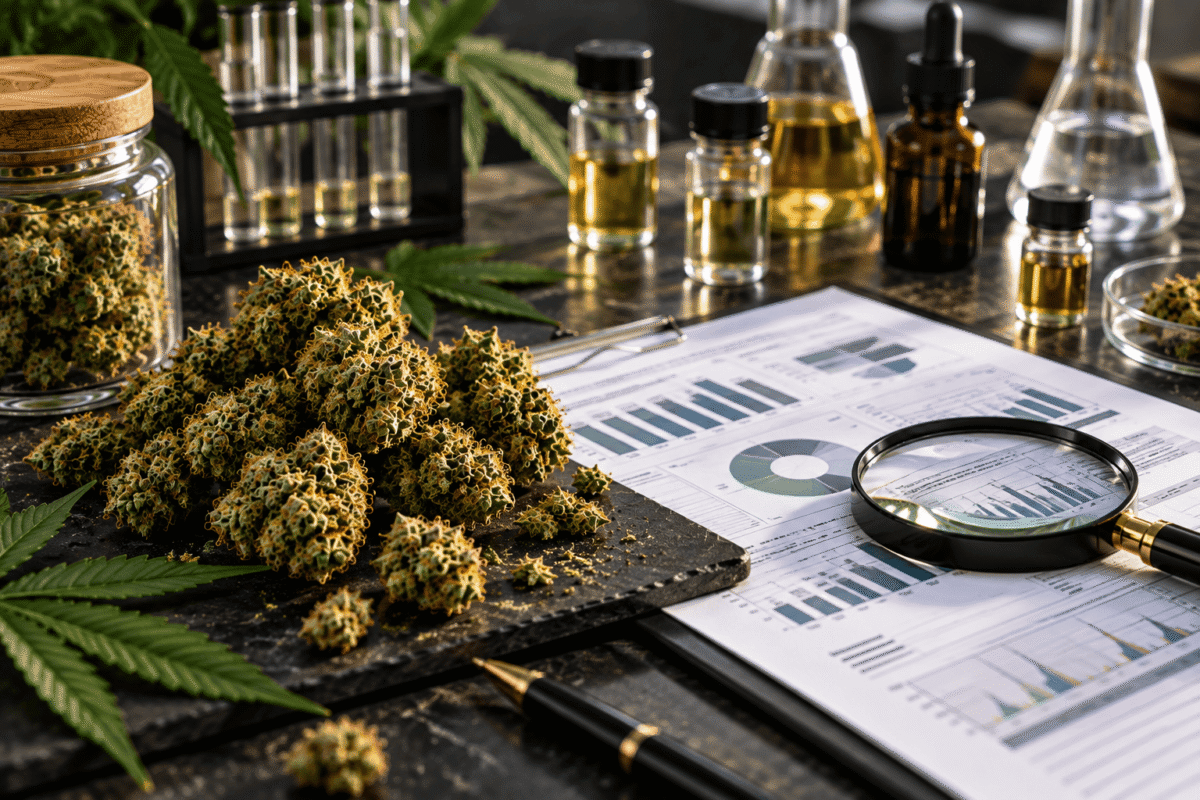 Fleurs de chanvre accompagnées d'un rapport d'analyse de laboratoire