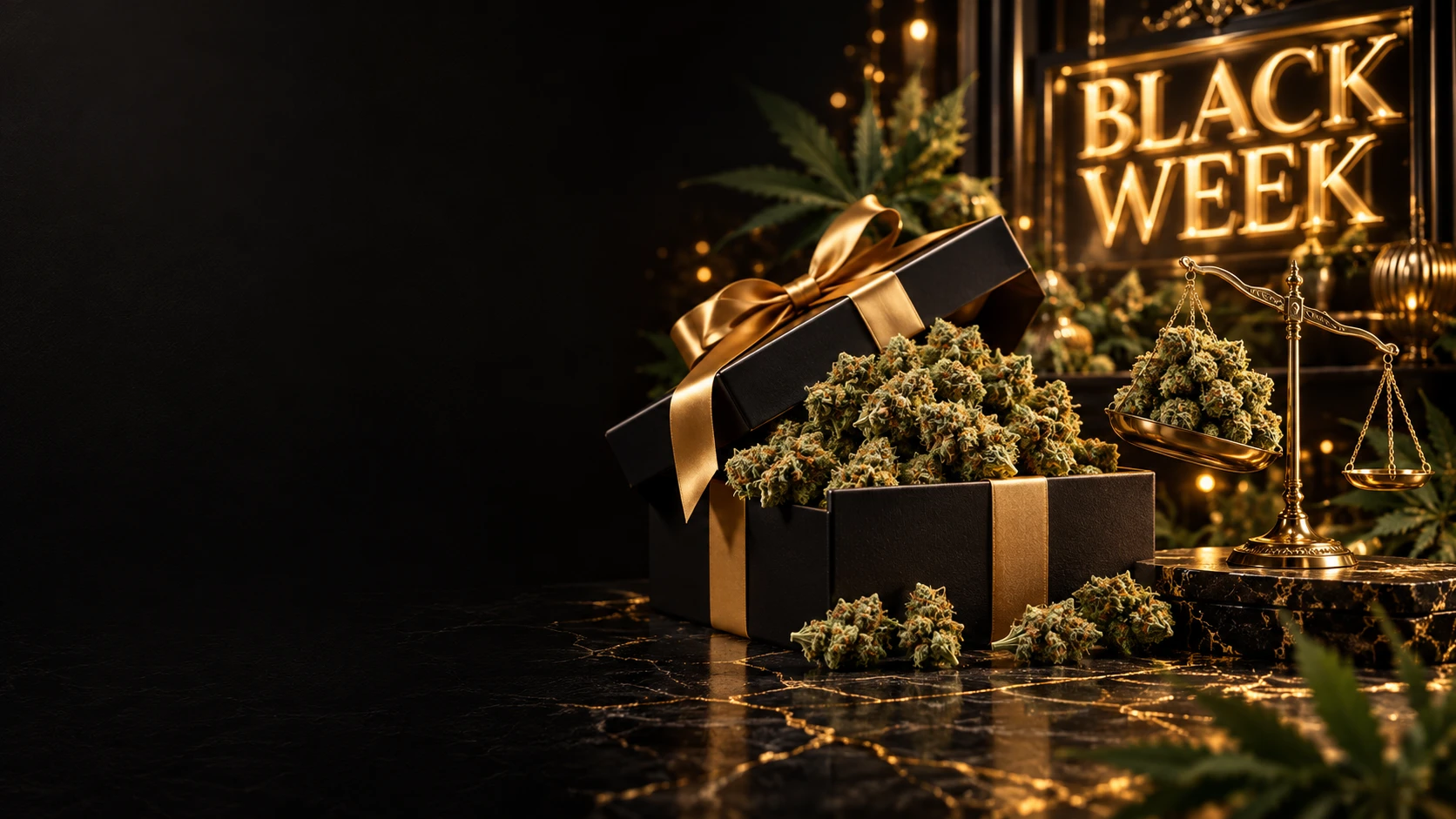 Black Friday CBD chez CBD-ZEN : coffret de fleurs Molécule et balance dorée